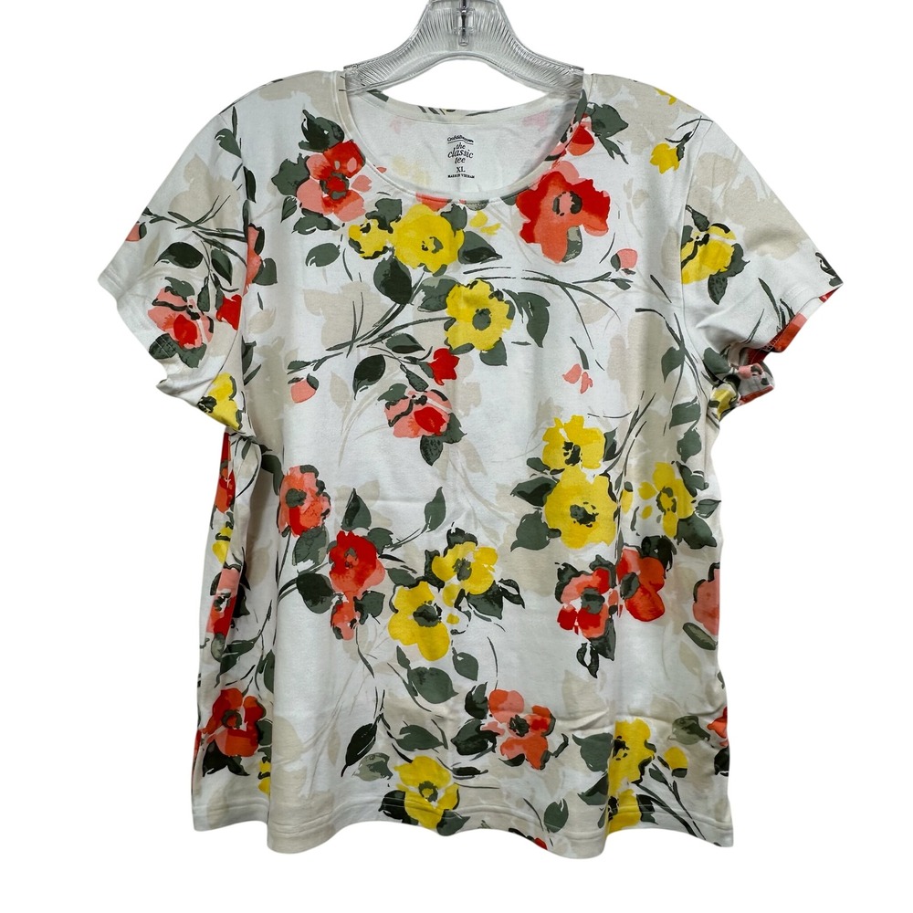 Croft & Barrow The Classic Tee Floral Short Sleeve Cotton Top XL White Red